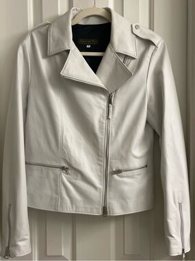 Authentic School of Leather Florence White Leather Biker Jacket